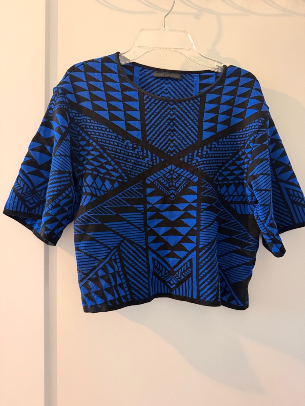 RVN Royal Blue & Black Tribal-Print Crop Sweater